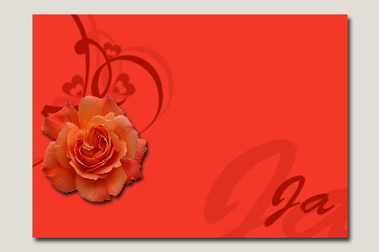 Einladungskarte in Rot mit Rose und Ornament