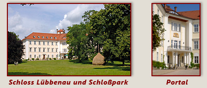 Aussenansicht des Schlosses Luebbenau, kleines Bild zeigt Eingangsportal Aussenansicht des Schlosses Luebbenau, kleines Bild zeigt Eingangsportal